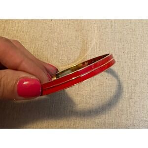 Monet Red Enamel Bangle Bracelet Gold Tone Stripe Stackable Jewelry One Size